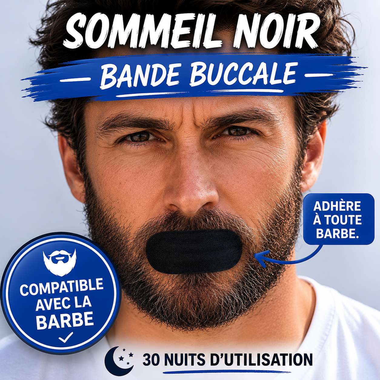 Bande Buccale de Sommeil Sommeil Noir | Anti-Ronflement | Bouche Sèche | Sommeil Profond | Pack 30 Nuits
