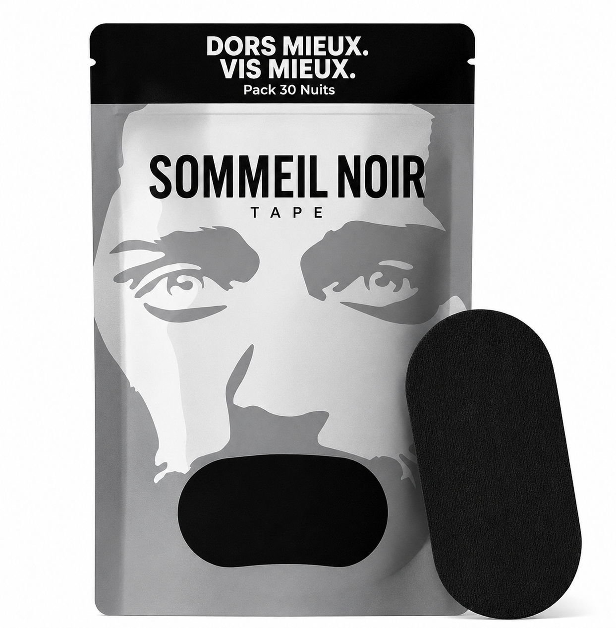 Bande Buccale de Sommeil Sommeil Noir | Anti-Ronflement | Bouche Sèche | Sommeil Profond | Pack 30 Nuits