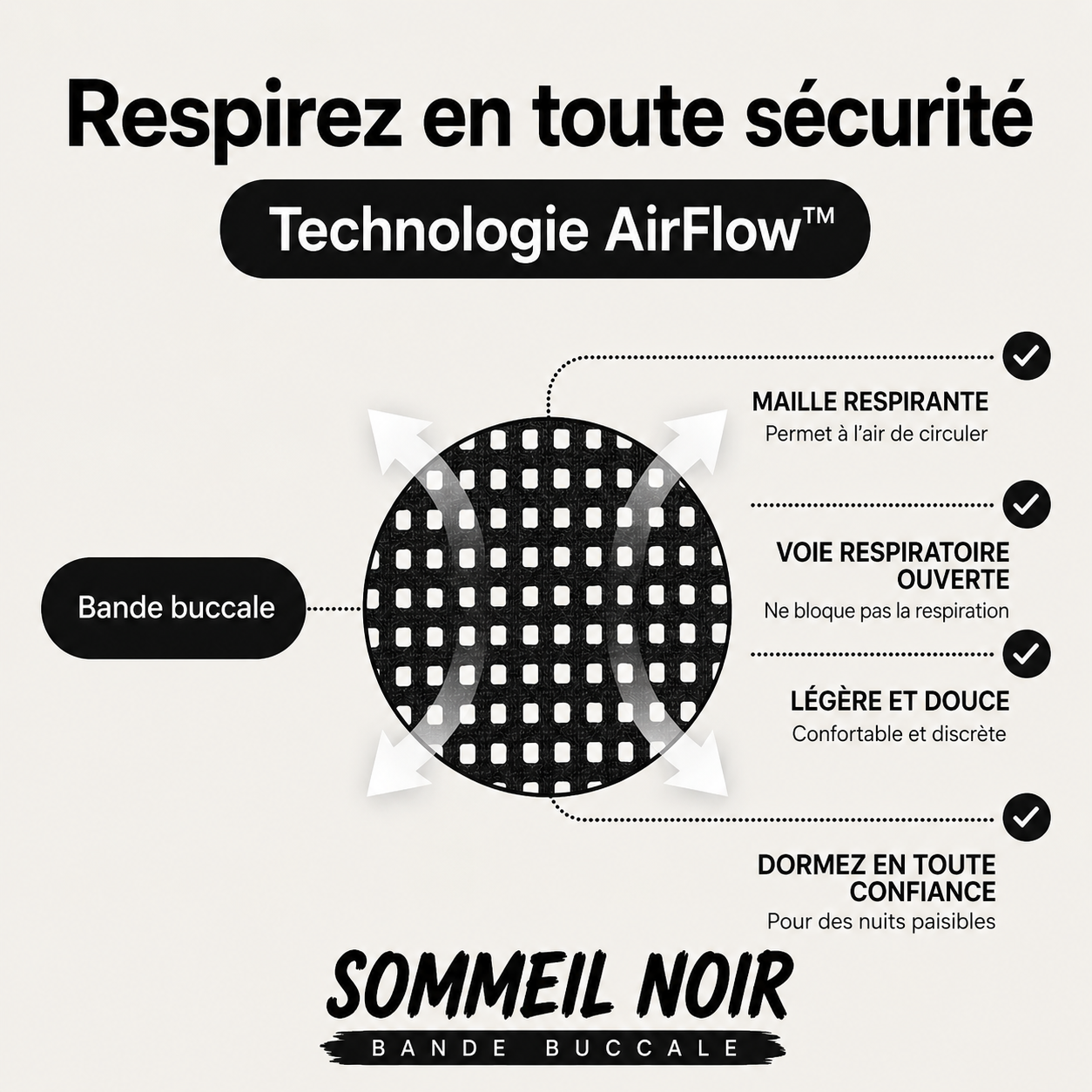 Bande Buccale de Sommeil Sommeil Noir | Anti-Ronflement | Bouche Sèche | Sommeil Profond | Pack 30 Nuits