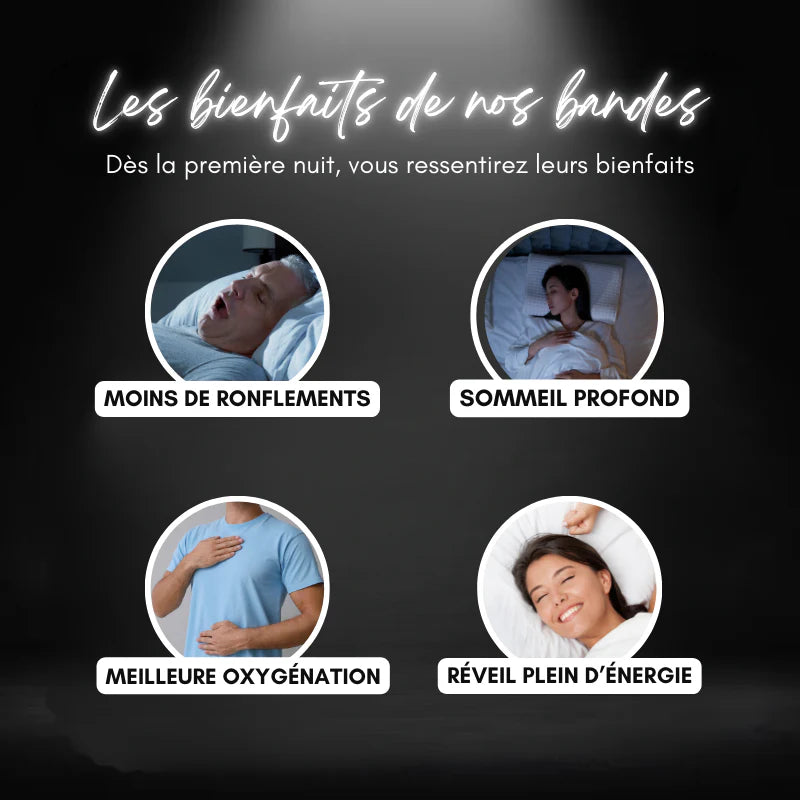 Bande Buccale de Sommeil Sommeil Noir | Anti-Ronflement | Bouche Sèche | Sommeil Profond | Pack 30 Nuits